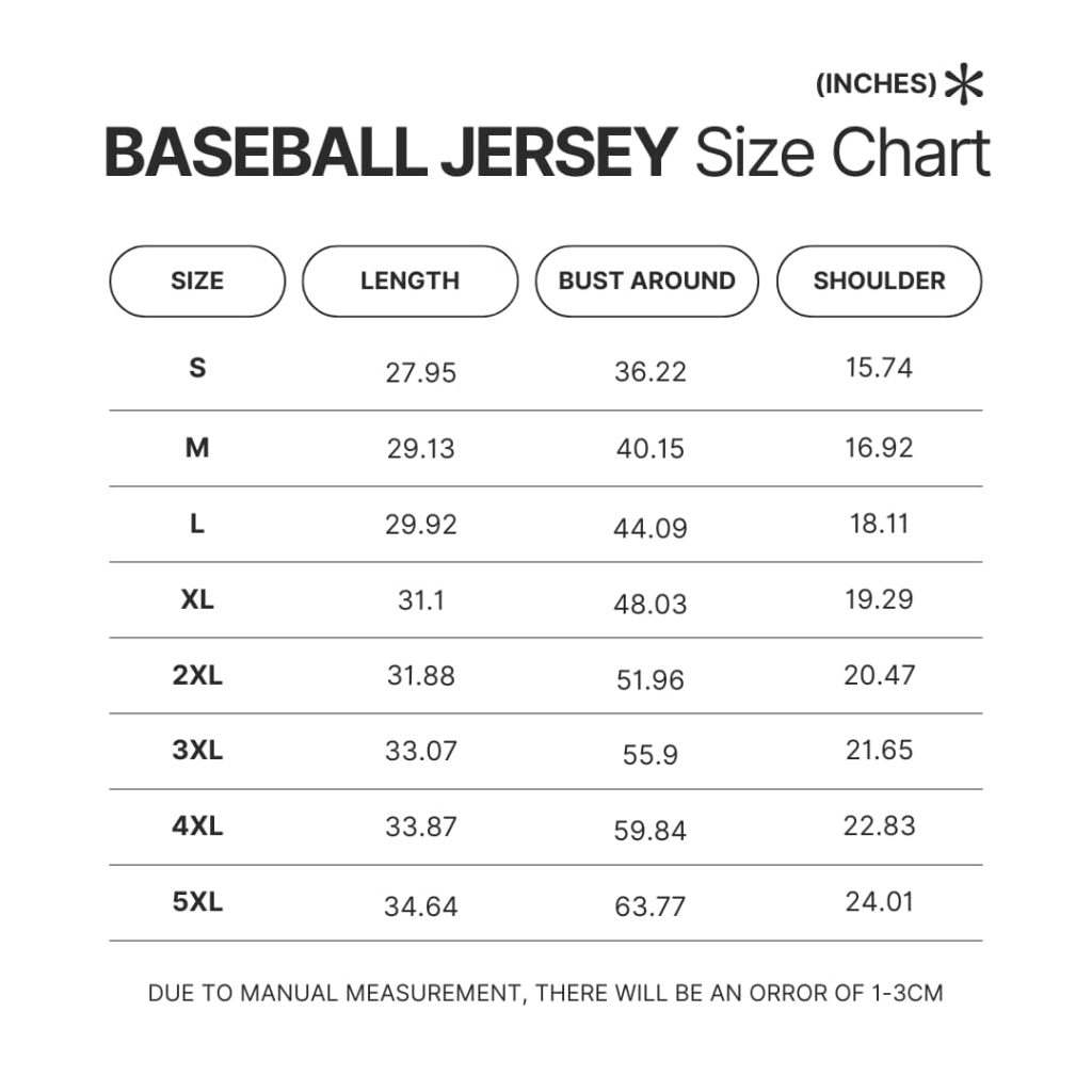 Baseball Jersey Size Chart - Hunter X Hunter Gifts