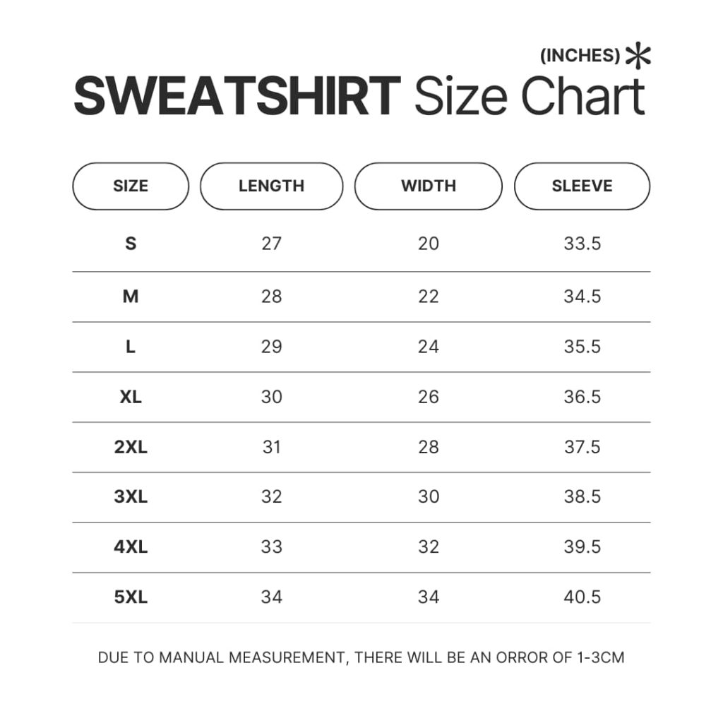 Sweatshirt Size Chart - Hunter X Hunter Gifts
