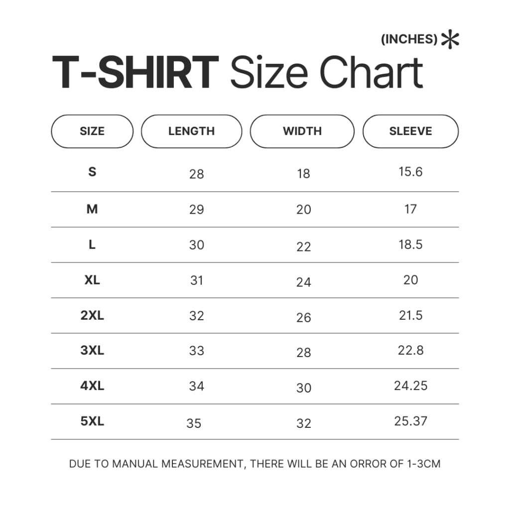 T shirt Size Chart - Hunter X Hunter Gifts