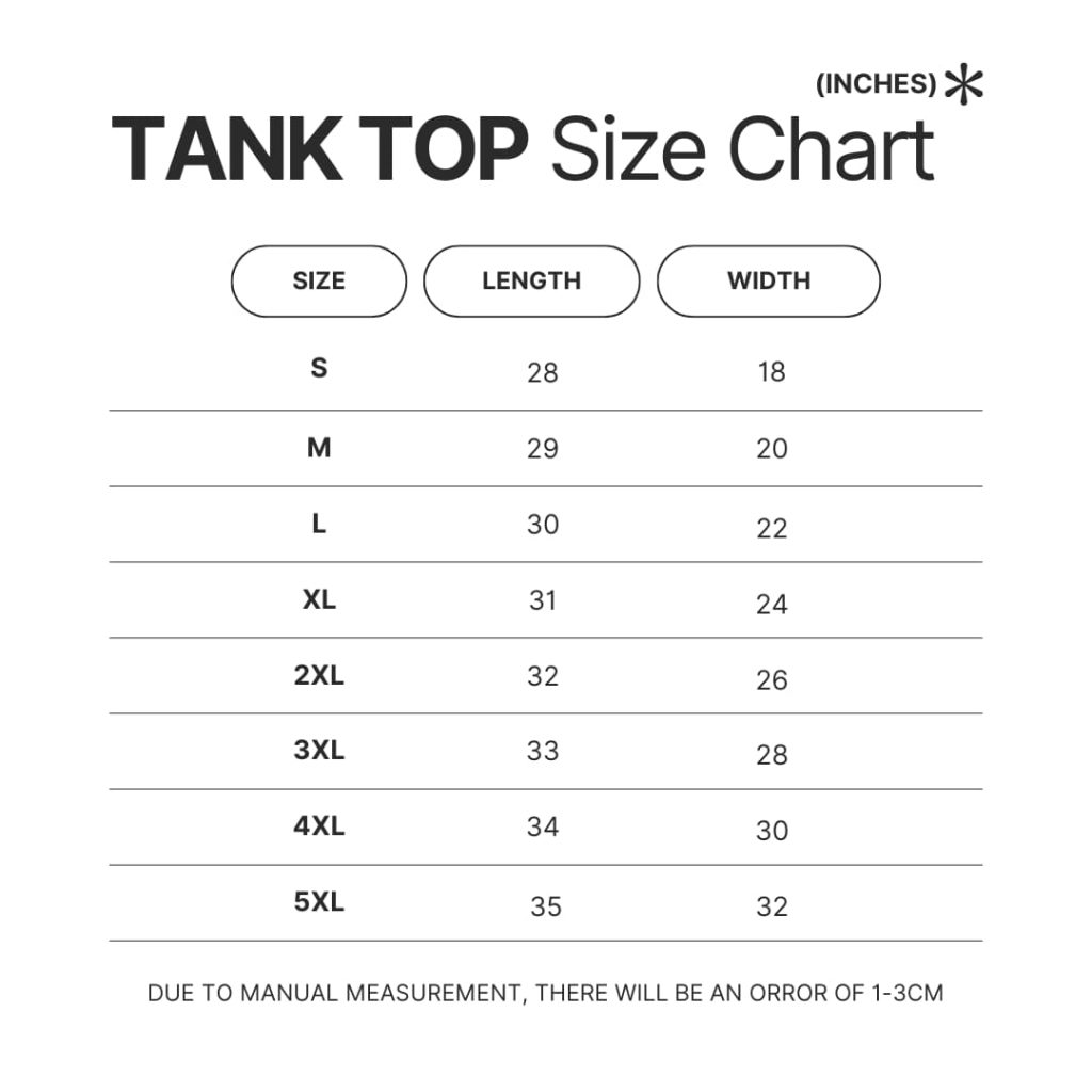 Tank Top Size Chart - Hunter X Hunter Gifts